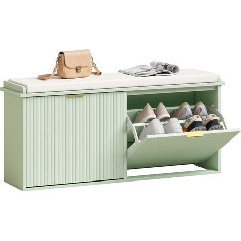 Schuhbank mit gepolstertem Sitzkissen und ausklappbarer Schublade für Flur oder Schlafzimmer, 104 x 26 x 47,5 cm, grün (1/5)