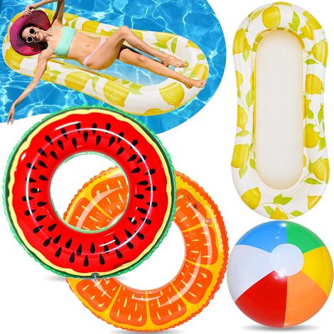 Inflatable Water Set, 4 Pieces Inflatable Swimming Ring, Floating Pool Hammock, Water Toys, Summer Beach Floating Party, Adults and Children (1/5)