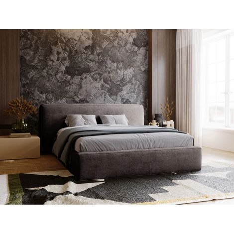 Lit rembourré avec rangement 140x200 chenille gris foncé Monza (1/5)