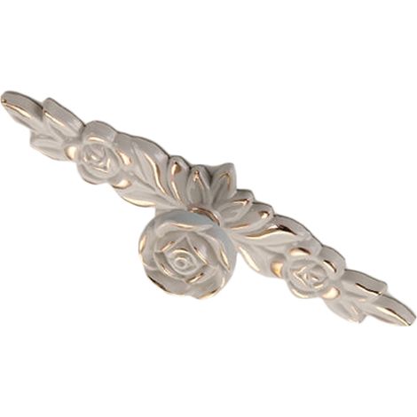 Boutons de porte Euro Rose, style vintage raffiné, en alliage de zinc, motif floral 3D, couleur ivoire avec bordure dorée, pour tiroirs de cuisine, chambre et salle de bain. Taille M. (1/5)