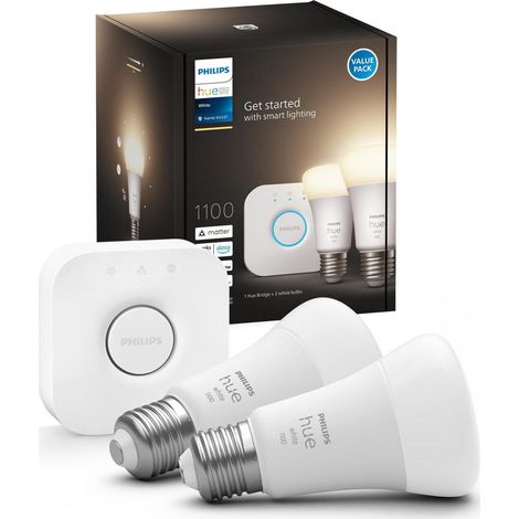 Philips Hue White Starter-Kit E27, LED-Lampe ,zwei Lampen, eine Hue-Bridge, ersetzt 75 Watt (1/5)