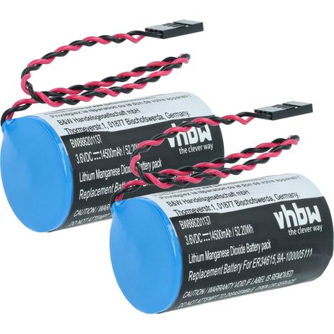 vhbw 2x Battery compatible with Alexor WT4911BATT, WT4911B Measuring Devices (14500 mAh, 3.6 V, Li-MnO2)