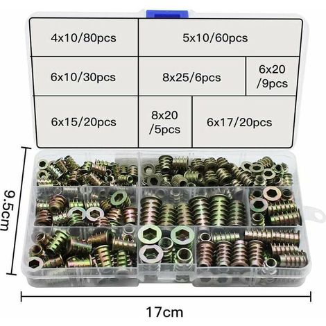 230 Pièces Alliage De Zinc Insert Fileté Hexagonale écrous Inserts Fileté Insert écrous Filetage Extérieur M4 M5 M6 M8 Pour Kit D'Outils D'écrou Pour Meubles En Bois (1/3)