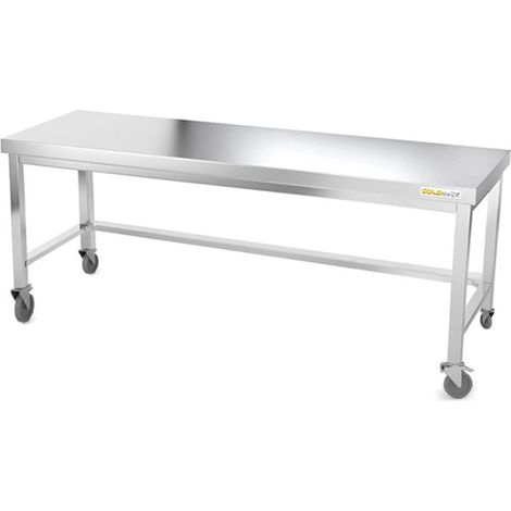 Table de travail en inox soubassement 1800 x 700 mm avec renfort sur roulettes PREMIUM - GOLDINOX (1/4)
