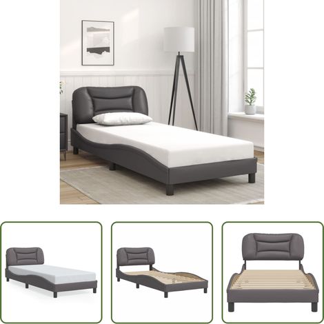 vidaXL Oreiller de tête de lit - Cadre de lit sans matelas Hvar gris 90x190 cm similicuir (1/5)
