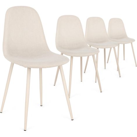 Lot de 4 chaises BORELA – tissu & pieds acier noir-Beige/Taupe (1/5)