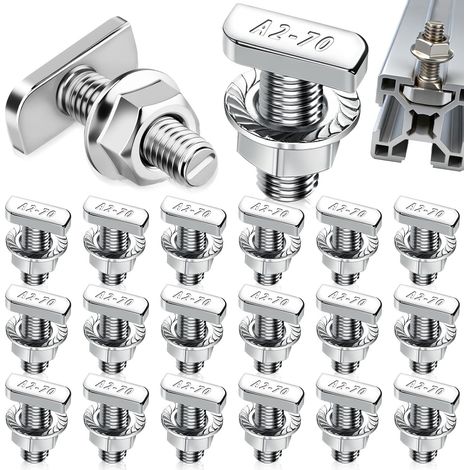 15 Vis à Tête Marteau M8 x 20 mm, Jeu de Vis à Tête Marteau en Acier Inoxydable A2-70 avec Écrous à Bride, Vis M8 pour Rails de Montage Photovoltaïques et Serres Photovoltaïques (1/5)