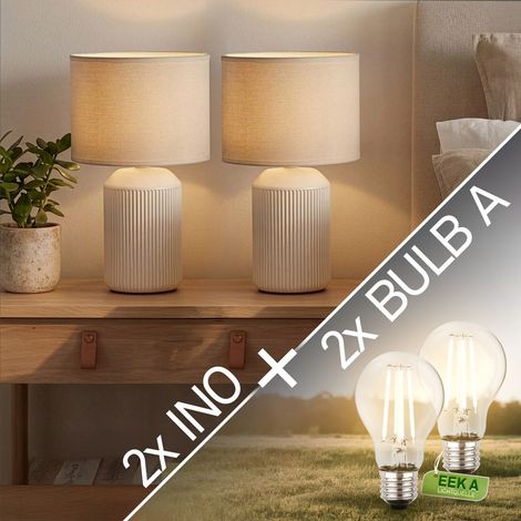 Briloner Ino Tischlampe, Stoffschirm, Kabelschalter, Keramikfuß, Weiß, Ø22 x 37,5 cm