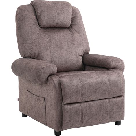 Poltrona Relax Reclinabile Manualmente in Tessuto con Imbottitura Extra, Marrone