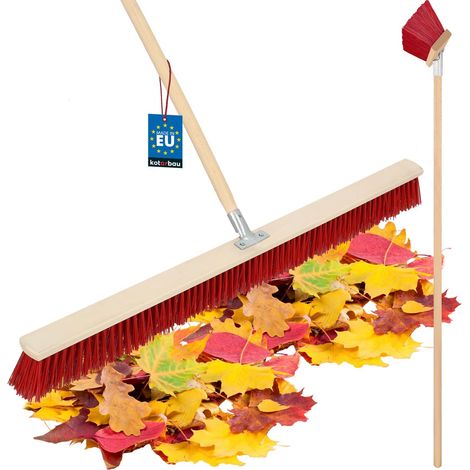KOTARBAU® Balai Brosse - 105 cm - Balai Exterieur Terrasse - Brosse de Voirie - avec Manche - Bois - PVC - Poils Durs - de Jardin - Outil de Nettoyage (1/5)