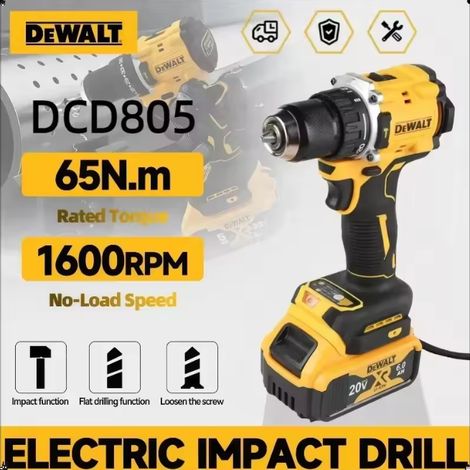 DEWALT DCD805 Perceuse visseuse à percussion sans fil 18V XR Brushless, couple 90Nm, kit batterie + chargeur, perçage béton bois métal (1/5)