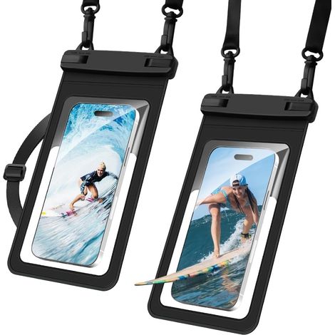 Étui étanche pour téléphone portable, lot de 2, protection étanche IPX8 pour iPhone 16/15 et smartphones Samsung jusqu'à 7,5 pouces. (1/5)