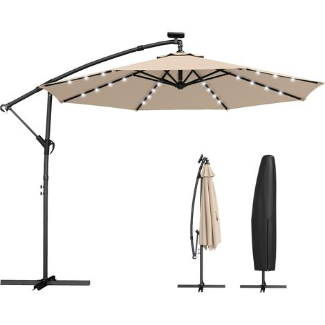 Parasol déporté solaire LED Ø300 cm rotatif, finition soignée (1/5)