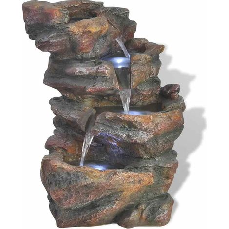 Fontaine d'intérieur en résine avec éclairage LED, cascade à trois niveaux, design relaxant pour décoration maison et ambiance zen (1/5)