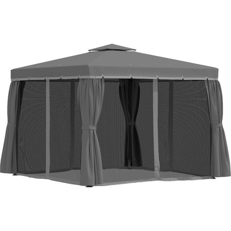 Pérgola de jardín 2,96 x 2,96 m con doble techo, mosquiteras, aluminio y poliéster (1/5)