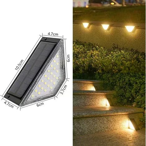 (24 LED - Blanc chaud - 8 pièces) Lampes solaires d'extérieur pour escaliers, éclairage LED blanc chaud, étanche IP65, pour marches, jardin, allée, chemin. (1/5)