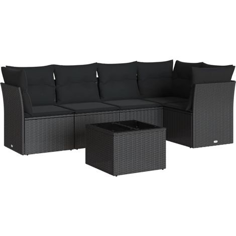 Maison Exclusive - Salon de jardin 6 pcs avec coussins noir résine tressée (1/3)