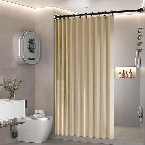Rideau de douche pliant lourd à accordéon, en tissu imperméable, séparateur plissé, rideau de bain pour salle de bain, baignoires, hôtel, spa, beige, 140 x 200 cm (1/5)