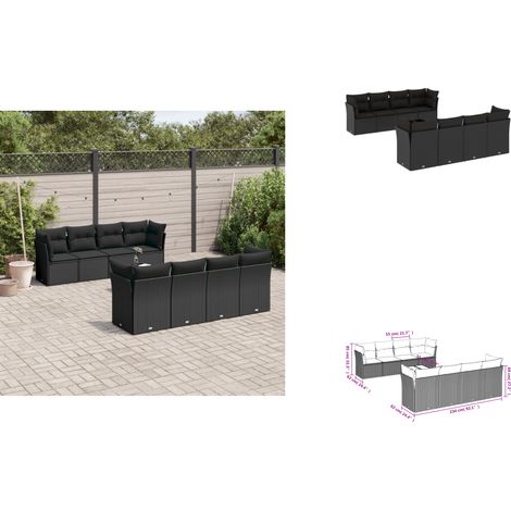 9-tlg. Garten-Sofagarnitur mit Kissen Schwarz Poly Rattan - Gartenmöbel Set - PE-Rattan Möbel - Outdoor Sofa - Esstisch - Lounge Garnitur (1/3)