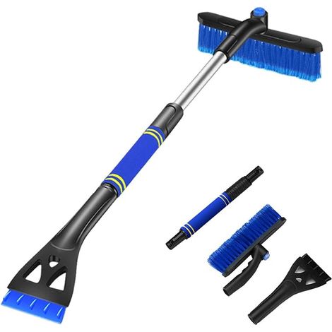 Grattoir Pare Brise Voiture - Raclette Vitre À Manche TÉlescopique en Aluminium(2 en 1) Facile À Monter, Brosse À Neige Extensible Voiture avec TÊte Pivotante À 360° pour Voiture, SUV (1/5)