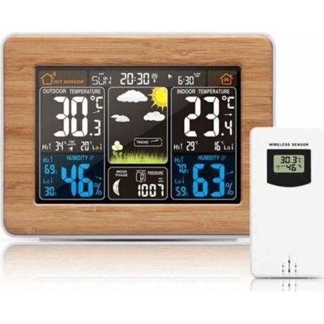 Station météo sans fil avec capteur extérieur – Température intérieure -9°C à +50°C – Humidité 20% à 95% – Écran LCD rétroéclairé (1/5)