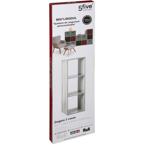 Étagère colonne 3 cases Mix "Effet chêne" Gris Atmosphera - - (1/3)