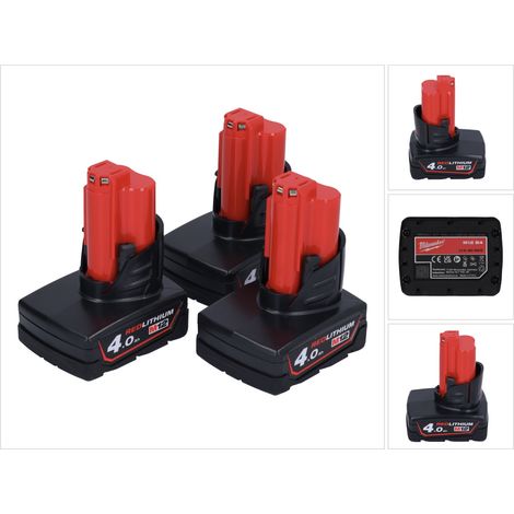 Milwaukee Akku Set 3x M12 B4 12 V 4,0 Ah / 4000 mAh Li-Ion Einschub Akku ( 3x 4932430065 )