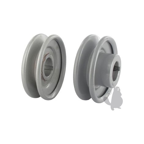 Polea de bloqueo con garganta trapezoidal de acero. Diámetro exterior: 76,20 mm, diámetro interior: 22,23 mm.