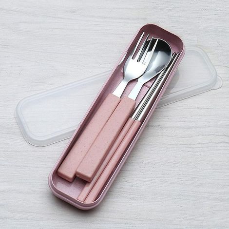 rose Couverts Pour Enfants, 3 Pices Inox Fourchette Et Cuillre Avec Bote De Rangement Pour Gamins (1/5)