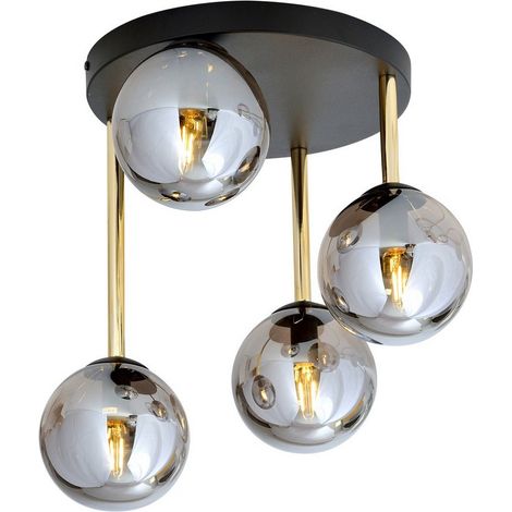 Lampada a Soffitto Dolce, Acciaio verniciato a polvere, Vetro, Nero, Oro, Grigio, 40x40x47 cm (1/5)