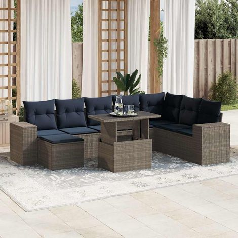 9-teiliges Gartensofa-Set mit Kissen, grau, Polyrattan (1/5)