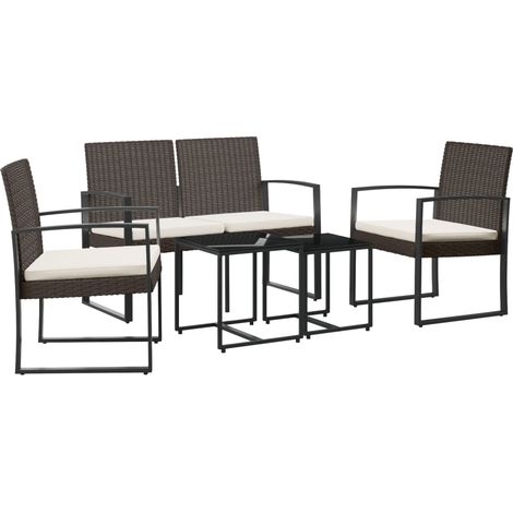 Ensemble à manger de jardin 5 pcs et coussins marron rotin PP (1/5)