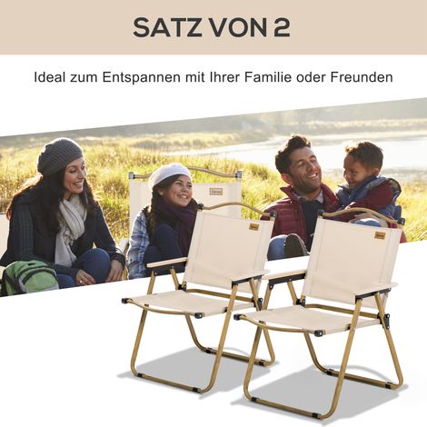 Lot de 2 fauteuils de plage pliants en acier aspect bois, couleur kaki, pour camping et extérieur (1/4)