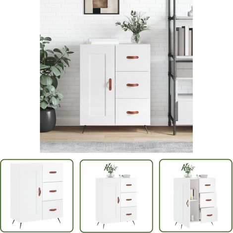 The Living Store Buffet Blanc brillant 69,5x34x90 cm Bois d'ingénierie - Buffet - Meuble De Rangement - Armoire - Commode - Mobilier (1/5)