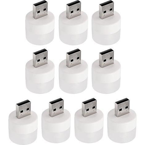 Lampe LED USB - 10 Pièces de Petites Lampes LED Lampe Portative Ronde Économe en Énergie pour la Chambre le Bureau le Chevet l'Ordinateur et la Lecture (1/5)