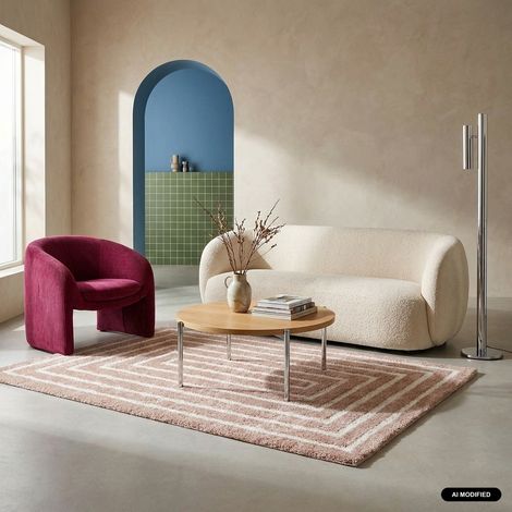 Tapis intérieur motif rectangle rose et crème - Lia 160 x 230 cm (1/5)