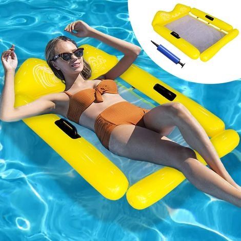 Hamac Gonflable Piscine, Flottantes Hamac, 4-in-1 Lit Flottant Gonflable,Chaise longue de piscine Flottantes Portable, avec Pompes,pour Piscine,Plage,Vacances (1/5)
