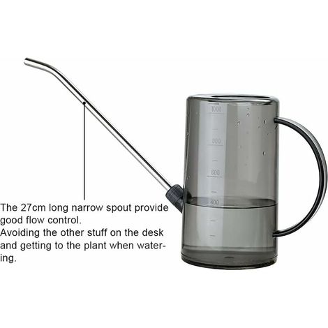 Ahlsen Regadera de 1 litro, regadera cilíndrica transparente con pico largo de acero inoxidable, herramienta de riego de plantas de jardín para plantas de interior, plantas de interior y exterior (1/5)