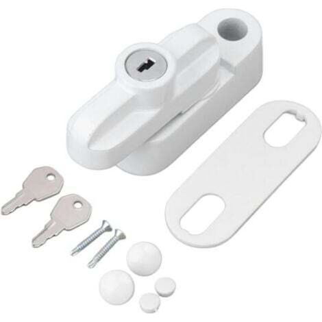 [JAMAIS UTILISÉ] Serrures de fenêtre, serrures extérieures en alliage d'aluminium, loquets de sécurité avec clés et vis, fixation de sécurité pour fenêtres de placard simples et doubles (blanc) (1/4)