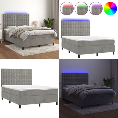 Boxspringbett mit Matratze & LED Hellgrau 140x200 cm Samt - Boxspringbett - Doppelbett - Samtbett - Luxusbett - Bettrahmen - Home & Living (1/5)