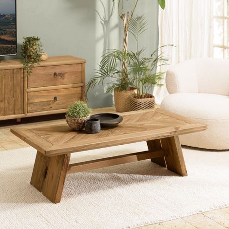 SANDY - Table basse rectangulaire 130x70cm bois pin recyclé (1/5)