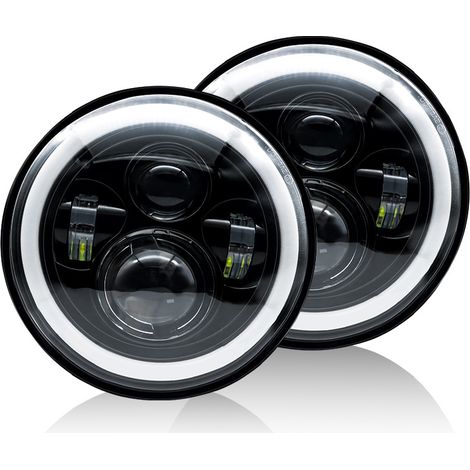 Phares LED 7 pouces – Technologie E-Mark RHD – 5000 lm feux de route – Étanchéité IP68 – Compatible Land Rover Defender