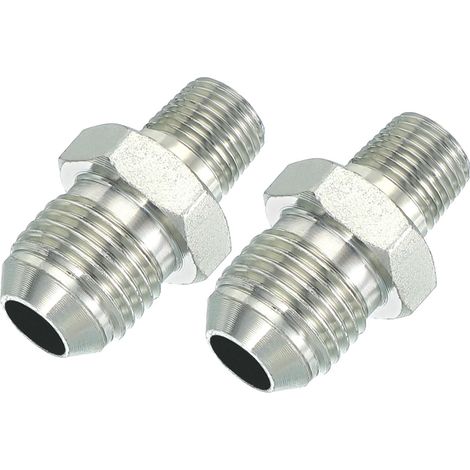 Connecteursmamelon réducteur hexagonal Adaptateurtuyau 9/16" Mâle 37° Flare JIC x 1/8" Mâle NPT, 2 Pack Raccordtuyau Réducteur Nipple Adaptateur en acier plaqué Raccord hydraulique (1/5)