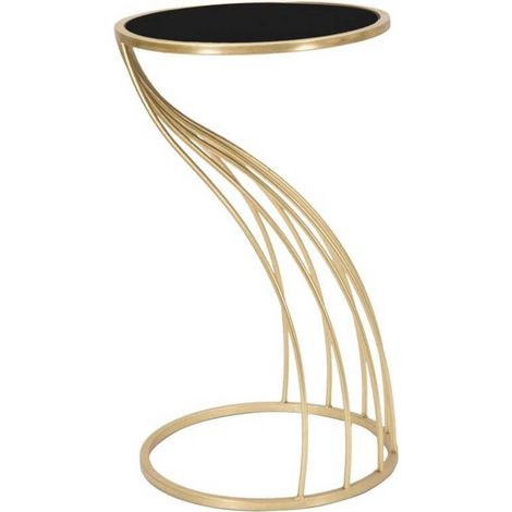 Tavolino porta telefono "Flush" struttura in ferro color oro e vetro per interni -Ø 35 x 60 cm (1/5)