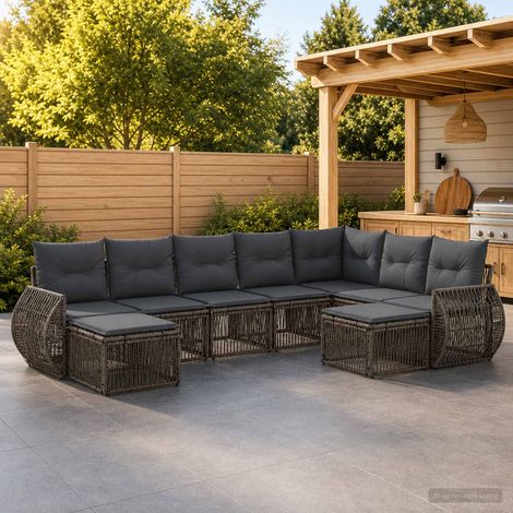 Set Divano da Giardino 9 pcs Grigio polyrattan vidaXL (1/5)