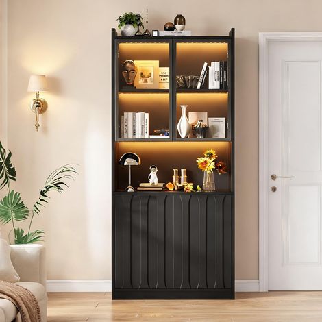 Vitrine haute 80 x 35 x 200 cm avec LED et portes vitrées (1/5)