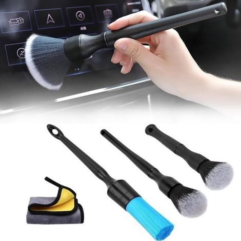 Lot de Brosse Nettoyage Voiture, 4 Pièces Pinceau Detailing Auto, Brosse Kit Nettoyage Voiture, Brosse Jante Voiture Pinceau (1/4)