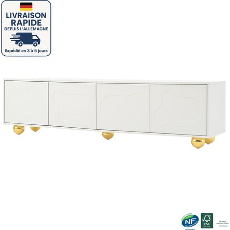 Mobile TV 180 cm - Con 2 mobili - Motivo a nuvole - Semplicità - Per TV da 75" - Bianco