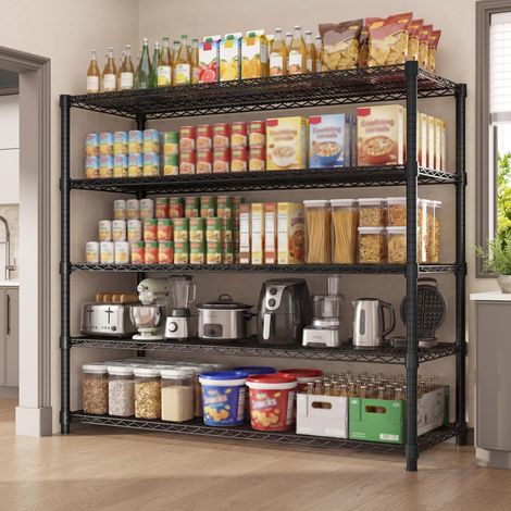 Étagère de rangement métallique autoportante - 5 niveaux réglables, acier carbone industriel, pour garage, cuisine, cellier, atelier - 5 niveaux, L 140 x l 60 x H 195 cm