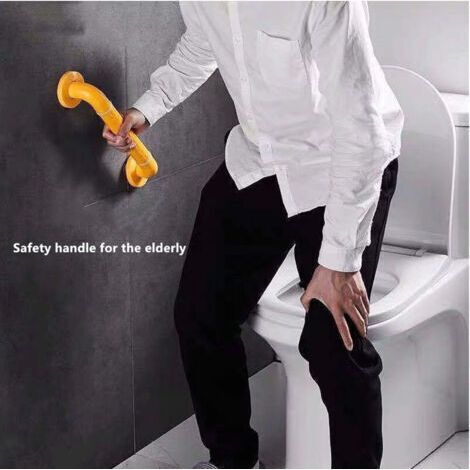 NALOOKAMIC 30CM jaune Barre D'appui WC, Barres D'appui de Salle de Bain avec Antidérapante, Poignée de Acier Inox, de Maintien Douche avec Cercles lumineux-avec Bride de Recouvrement (1/4)